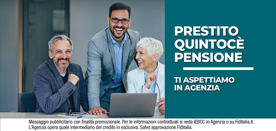 Agenzia Finalba Srls Fiditalia | Alba, Cuneo, Asti | Cessione del Quinto Quintocè - Un consulente dedicato per i progetti di dipendenti e pensionati. Messaggio pubblicitario con finalità promozionale. Per le informazioni contrattuali si veda IEBCC in Agenzia o su Fiditalia. it. L’Agenzia opera quale intermediario del credito in esclusiva. Salvo approvazione Fiditalia.
